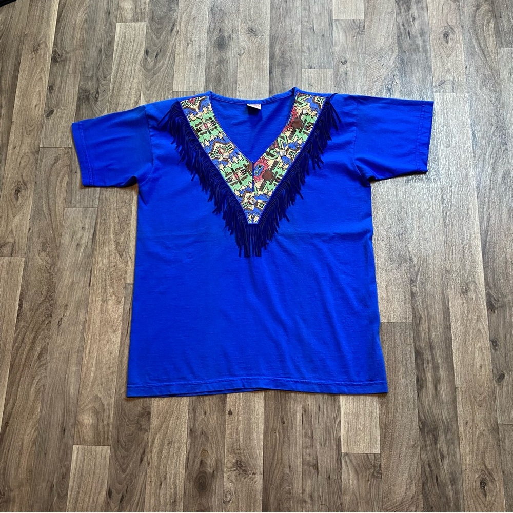 Vintage Cactus Western Fringe V-Neck Tee Shirt Women’s Size Medium
